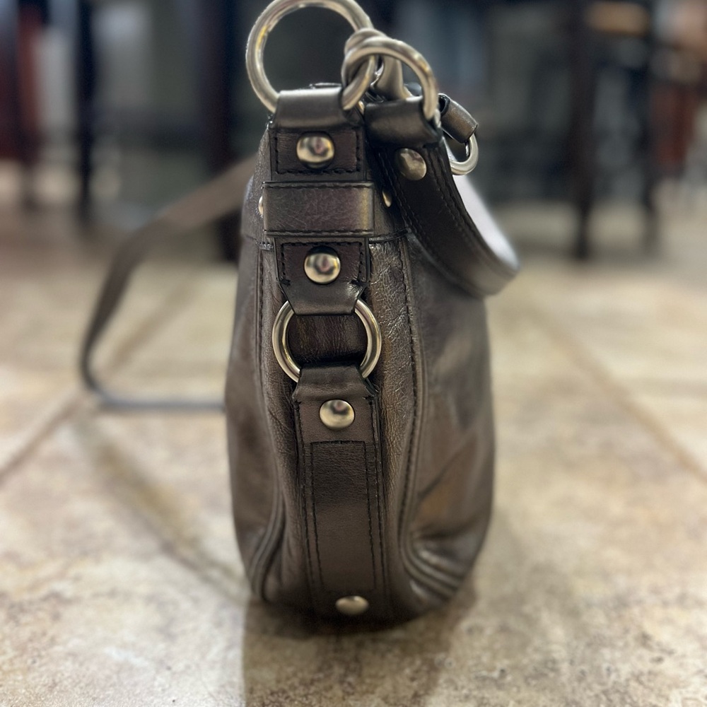 EUC COACH Zoe Gunmetal Gray Leather Convertible Handbag Crossbody Purse - Picture 6 of 13
